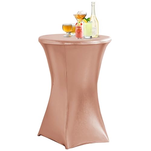 SHUOJIA Spandex-Cocktail-Tischdecke, Stehtisch Hussen Cocktail Tischhussen Quadrat Ecken für Party, Bankett, Hochzeitsereignis(Rose Gold-1Pcs-Ø80cm) von SHUOJIA