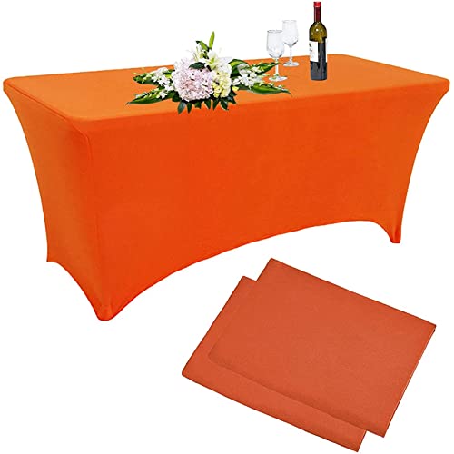 SHUOJIA Spandex-Tischdecke, Rechteckige Stretch-Tischdecke, Cocktail-Tischdecke, Faltenfreie, Enge Tischdecke, Waschbar Für Hochzeit/Handwerksausstellungen/Geburtstagsfeier (Orange,5FT- 152CM (2pcs)) von SHUOJIA