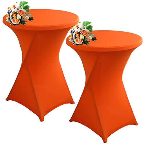 SHUOJIA Strech Husse Für Stehtische Ø 60/80cm – Strechüberzug Tischhusse Für Bistrotische – Cocktail Tischdecken Stehtischhusse Für Hochzeit,Geburtstag,Taufe Etc (2Pcs-60cm,Orange) von SHUOJIA