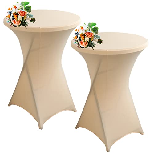 SHUOJIA Strech Husse Für Stehtische Ø 60/80cm – Strechüberzug Tischhusse Für Bistrotische – Cocktail Tischdecken Stehtischhusse Für Hochzeit,Geburtstag,Taufe Etc (2Pcs-80cm,Champagne) von SHUOJIA