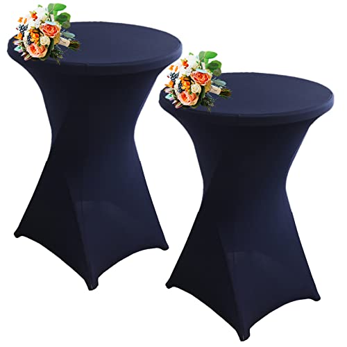 SHUOJIA Strech Husse Für Stehtische Ø 60/80cm – Strechüberzug Tischhusse Für Bistrotische – Cocktail Tischdecken Stehtischhusse Für Hochzeit,Geburtstag,Taufe Etc (2Pcs-80cm,Navy Blue) von SHUOJIA