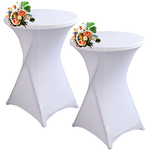 SHUOJIA Strech Husse Für Stehtische Ø 60/80cm – Strechüberzug Tischhusse Für Bistrotische – Cocktail Tischdecken Stehtischhusse Für Hochzeit,Geburtstag,Taufe Etc (2Pcs-80cm,White) von SHUOJIA
