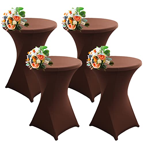 Strech Husse Für Stehtische Ø 60/80cm – Strechüberzug Tischhusse Für Bistrotische – Cocktail Tischdecken Stehtischhusse Für Hochzeit,Geburtstag,Taufe Etc (4Pcs-80cm,Brown) von SHUOJIA