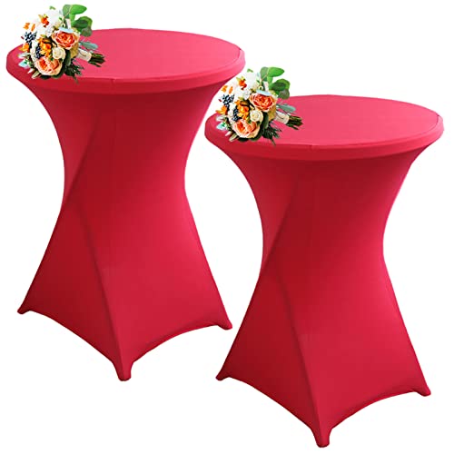Strech Husse Für Stehtische Ø 60/80cm – Strechüberzug Tischhusse Für Bistrotische – Cocktail Tischdecken Stehtischhusse Für Hochzeit,Geburtstag,Taufe Etc (2Pcs-80cm,Rose Red) von SHUOJIA