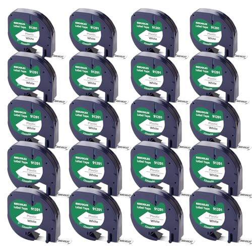 SHUOLEI Kompatibel Etikettenband Ersatz für Dymo Letratag Schriftband 91201 91221 S0721660 12mm x 4m Schwarz auf Weiß Kompatibel mit Dymo Letratag XR LT-100H LT-100T QX50 XM 2000 200B, 20 Pack von SHUOLEI