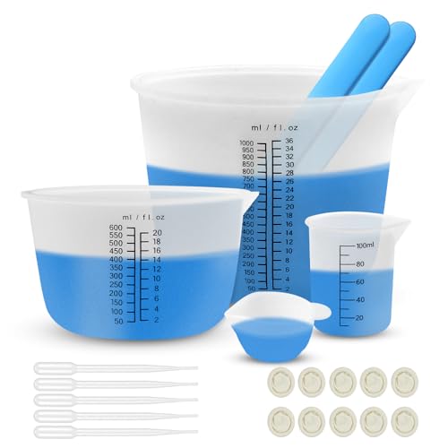 SHUTEX 22 Stück Silikon Messbecher Set, 1000 ml/600 ml/100 mlsilikonbecher zum gießen für Mischbecher Epoxidharz, Epoxidharz Zubehör mit Mischstab, Tropfer, Fingerbetten für DIY, Labor, Küche SHUTEX 22 Stück Silikon Messbecher Set, 1000 ml/600 ml/100 mlsilikonbecher zum gießen für Mischbecher Epoxidharz, Epoxidharz Zubehör mit Mischstab, Tropfer, Fingerbetten für DIY, Labor, Küche von SHUTEX