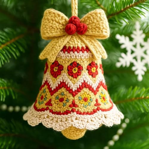 DIY Häkel-Weihnachtsglocken-Ornament-Set, komplettes Anfänger-Weihnachts-Bastelset mit Garn und Anleitung, handgefertigte Weihnachtsbaumdekoration, festliches Geschenkherstellungszubehör für DIY Häkel-Weihnachtsglocken-Ornament-Set, komplettes Anfänger-Weihnachts-Bastelset mit Garn und Anleitung, handgefertigte Weihnachtsbaumdekoration, festliches Geschenkherstellungszubehör für von SHUZHENG