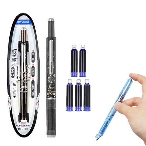 SHUZHENG 2025 Füllfederhalter, einziehbar: 0,38 mm blaue und schwarze Tinte, transparenter Schaft, inklusive 5 nachfüllbaren Tintenpatronen, mittlere Spitze, transparenter Schaft für gleichmäßiges von SHUZHENG
