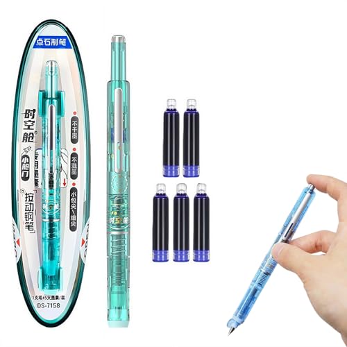 SHUZHENG 2025 Füllfederhalter, einziehbar: 0,38 mm blaue und schwarze Tinte, transparenter Schaft, inklusive 5 nachfüllbaren Tintenpatronen, mittlere Spitze, transparenter Schaft für gleichmäßiges von SHUZHENG