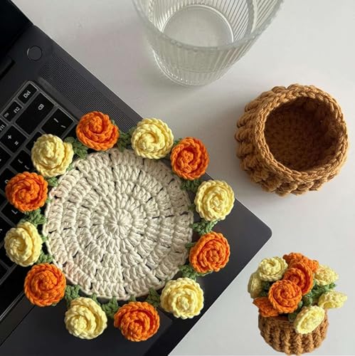 SHUZHENG Untersetzer für Häkelblumen, handgefertigt, Vintage-Stil, gehäkelter Blumenstrauß, Rosenstrauß-Untersetzer, Untersetzer für Zuhause, Schreibtisch, Tischplatte (roter Rosenstrauß-Untersetzer SHUZHENG Untersetzer für Häkelblumen, handgefertigt, Vintage-Stil, gehäkelter Blumenstrauß, Rosenstrauß-Untersetzer, Untersetzer für Zuhause, Schreibtisch, Tischplatte (roter Rosenstrauß-Untersetzer von SHUZHENG