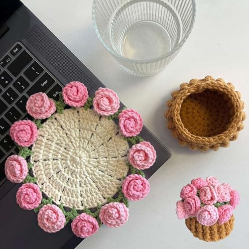 SHUZHENG Untersetzer für Häkelblumen, handgefertigt, Vintage-Stil, gehäkelter Blumenstrauß, Rosenstrauß-Untersetzer, Untersetzer für Zuhause, Schreibtisch, Tischplatte (roter Rosenstrauß-Untersetzer SHUZHENG Untersetzer für Häkelblumen, handgefertigt, Vintage-Stil, gehäkelter Blumenstrauß, Rosenstrauß-Untersetzer, Untersetzer für Zuhause, Schreibtisch, Tischplatte (roter Rosenstrauß-Untersetzer von SHUZHENG