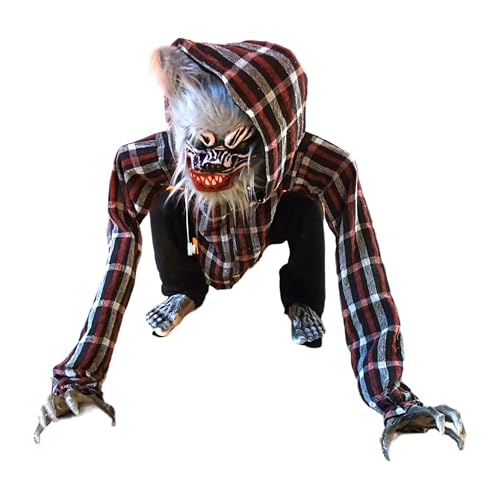 Halloween Deko Wolf 76 cm mit Bewegung & Sound – Batteriebetriebene Gruselfigur für Innen & Außen – Bewegliche Halloweenfigur SHXHD013 – Dekofigur für Flur, Eingang, Fenster oder Party von SHX