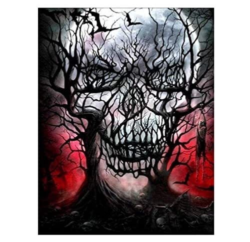 Kreuzstich Stickpackung Stickbild Stickvorlage Vorgedruckt Stickset-Horror-Schädel-DIY Handarbeit Vorgedruckt Sticken Kreativität Home Decor 11CT (Vorgedruckte Leinwand)40x50cm von SHYHXQH