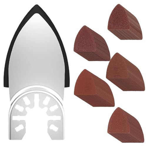 51-teiliges oszillierendes Werkzeug-Set, Körnung 60/80/120/180/240, 1 Dreieck-Schleifpad, 50 Stück Schleifpapier zur Befestigung von oszillierenden Werkzeug-Schleifpads, zum Schleifen von Hartholz 51-teiliges oszillierendes Werkzeug-Set, Körnung 60/80/120/180/240, 1 Dreieck-Schleifpad, 50 Stück Schleifpapier zur Befestigung von oszillierenden Werkzeug-Schleifpads, zum Schleifen von Hartholz von SHYSBV