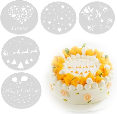 6 Stück Tortenschablone Essbar, 20.5cm Rund Kuchen Deko Schablonen, Blume Herz Spray Schablonen, Kuchen Deko Schablonen, Wiederverwendbare Kuchenbackschablonen, für Verzierung von Kuchen und Torten 6 Stück Tortenschablone Essbar, 20.5cm Rund Kuchen Deko Schablonen, Blume Herz Spray Schablonen, Kuchen Deko Schablonen, Wiederverwendbare Kuchenbackschablonen, für Verzierung von Kuchen und Torten von SHYSBV
