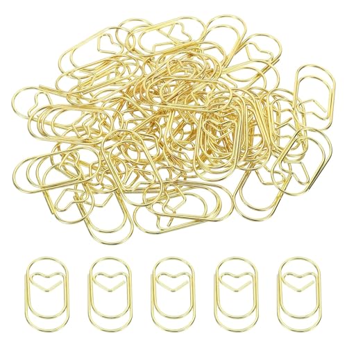 Kleine Büroklammern, herzförmige Büroklammern, Metall, goldfarben, Lesezeichen-Clips für Büro, Dokumente, 50 Stück (Gold) von SHYSBV