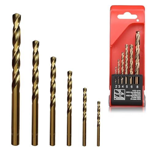 Kobalt-Bohrer-Set, M35 HSS-Metallbohrer-Set, 135° Hochgeschwindigkeitsstahl-Spiralbohrer für Edelstahl, Hartmetall, Gusseisen, Kunststoff und Holz, mit indizierter Aufbewahrungsbox (Ø2/3/4/5/6/8 mm von SHYSBV