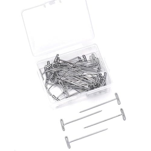 SHYSBV 200 Stück Starke Stahl T-Nadeln zum Blockieren, mit 2 Unabhängigen Boxen -Wiederverwendbare Stecknadeln für Perückenherstellung, Nähen, Quilten, Handwerk (2 Größen, 1.5 inch / 2 inch) von SHYSBV