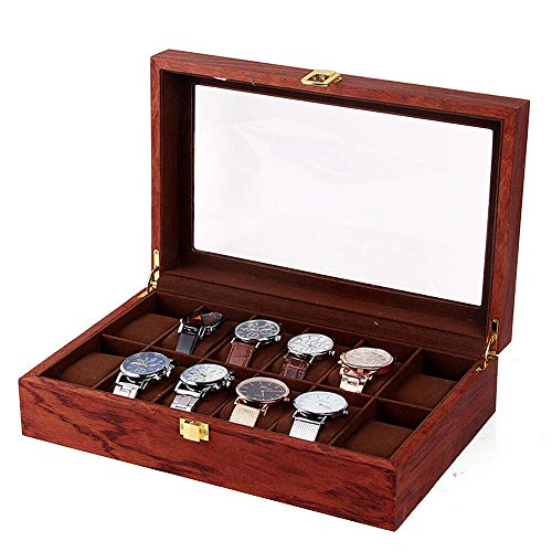 SHZICMY Uhrenbox, Uhrenkoffer für 12 Uhren, Holz Uhrenkasten Uhrenschatulle mit Samtstoff, Uhrendisplay für Damen Herren von SHZICMY
