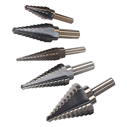 Stufenbohrer 5 tlg Kegelbohrer HSS Spiralnut Stufenbohrer Set Step Drill Bits Set Hochgeschwindigkeitsstahl Titanbeschichtet Spiralnut Stufenbohrer Set Bohrer für Edelstahl, Metall, Holz, Kunststoff Stufenbohrer 5 tlg Kegelbohrer HSS Spiralnut Stufenbohrer Set Step Drill Bits Set Hochgeschwindigkeitsstahl Titanbeschichtet Spiralnut Stufenbohrer Set Bohrer für Edelstahl, Metall, Holz, Kunststoff von SHZICMY