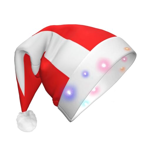 SHuWeiD Dänemark Dänische Flagge Druck Weihnachtsmannmützen Flanell Weihnachten Nikolausmütze mit LED-Lichtern Kappe Urlaub Party Zubehör von SHuWeiD