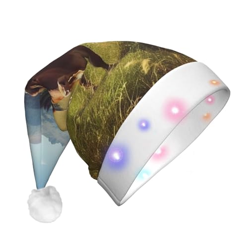 SHuWeiD Kuhbrauner Weihnachtsmannmütze, Flanell, Weihnachtsmannmütze mit LED-Lichtern, Weihnachtsmannmütze, Urlaubsparty-Zubehör von SHuWeiD