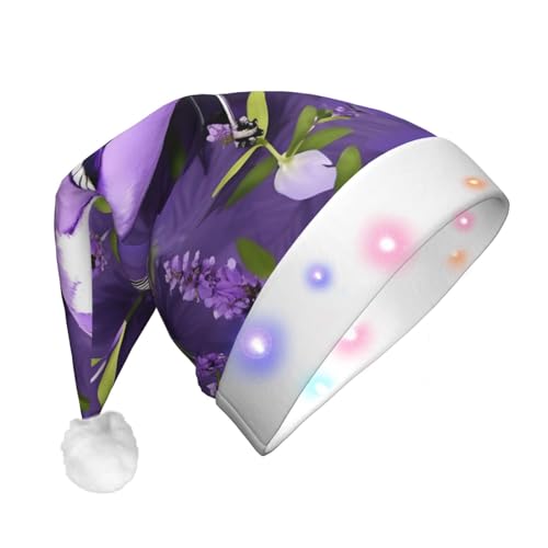 SHuWeiD Nikolausmütze, Motiv: Vogel in lila Lavendel, Blumendruck, Flanell, Weihnachtsmannmütze mit LED-Lichtern, Weihnachtsmannmütze, Urlaubsparty-Zubehör SHuWeiD Nikolausmütze, Motiv: Vogel in lila Lavendel, Blumendruck, Flanell, Weihnachtsmannmütze mit LED-Lichtern, Weihnachtsmannmütze, Urlaubsparty-Zubehör von SHuWeiD