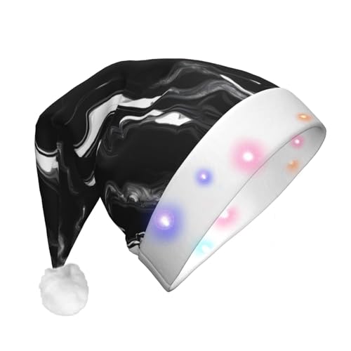 SHuWeiD Schwarz-weißer Marmor-Druck, Weihnachtsmannmütze, Flanell, Weihnachtsmannmütze mit LED-Lichtern, Weihnachtsmannmütze, Urlaubsparty-Zubehör SHuWeiD Schwarz-weißer Marmor-Druck, Weihnachtsmannmütze, Flanell, Weihnachtsmannmütze mit LED-Lichtern, Weihnachtsmannmütze, Urlaubsparty-Zubehör von SHuWeiD