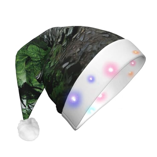 SHuWeiD Weihnachtsbaum-Kunstdruck, Weihnachtsmannmütze, Flanell, Weihnachtsmannmütze mit LED-Lichtern, Mütze, Urlaubsparty-Zubehör von SHuWeiD
