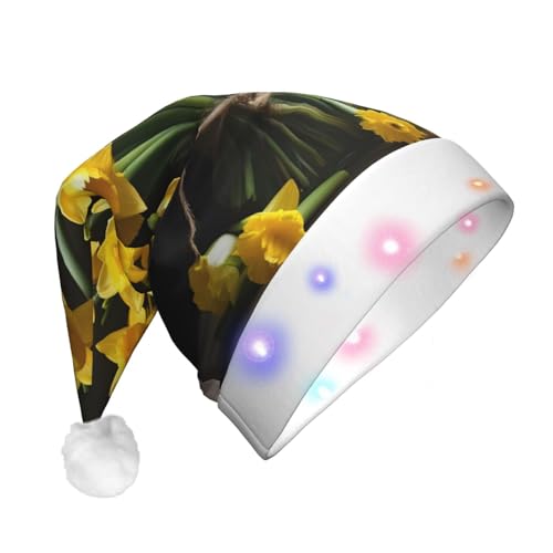 SHuWeiD Weihnachtsmannmütze, Flanell mit Narzissen-Motiv, Weihnachtsmannmütze mit LED-Lichtern, Weihnachtsmannmütze, Urlaubsparty-Zubehör SHuWeiD Weihnachtsmannmütze, Flanell mit Narzissen-Motiv, Weihnachtsmannmütze mit LED-Lichtern, Weihnachtsmannmütze, Urlaubsparty-Zubehör von SHuWeiD
