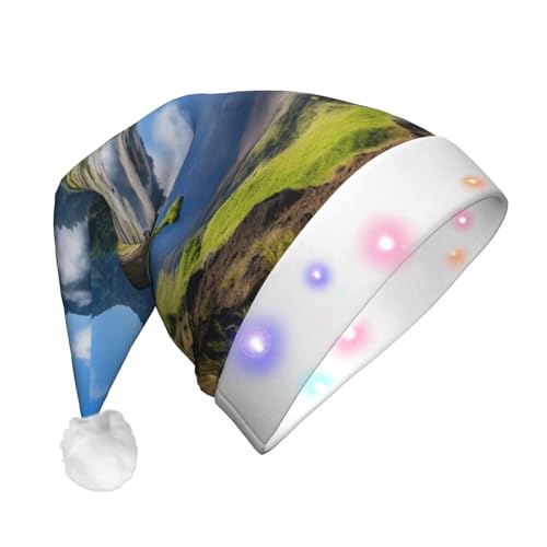 SHuWeiD Weihnachtsmannmütze mit Bergseen-Druck, Flanell, Weihnachtsmannmütze mit LED-Lichtern, Weihnachtsmannmütze, Urlaubsparty-Zubehör SHuWeiD Weihnachtsmannmütze mit Bergseen-Druck, Flanell, Weihnachtsmannmütze mit LED-Lichtern, Weihnachtsmannmütze, Urlaubsparty-Zubehör von SHuWeiD