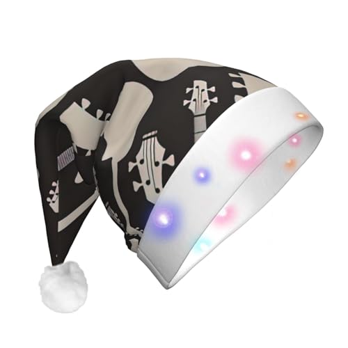 SHuWeiD Weihnachtsmannmütze mit Gitarrenmuster, Flanell, Weihnachtsmannmütze mit LED-Lichtern, Weihnachtsmannmütze, Urlaubsparty-Zubehör SHuWeiD Weihnachtsmannmütze mit Gitarrenmuster, Flanell, Weihnachtsmannmütze mit LED-Lichtern, Weihnachtsmannmütze, Urlaubsparty-Zubehör von SHuWeiD