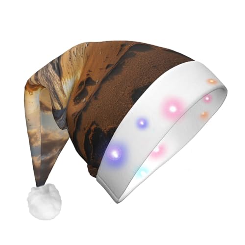 SHuWeiD Weihnachtsmannmütze mit Sonnenaufgang-Aufdruck, Flanell, Weihnachtsmannmütze mit LED-Lichtern, Weihnachtsmannmütze, Urlaubsparty-Zubehör SHuWeiD Weihnachtsmannmütze mit Sonnenaufgang-Aufdruck, Flanell, Weihnachtsmannmütze mit LED-Lichtern, Weihnachtsmannmütze, Urlaubsparty-Zubehör von SHuWeiD