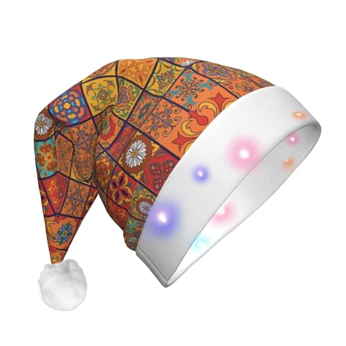 SHuWeiD Weihnachtsmannmütze mit marokkanischem geometrischem Druck, Flanell, Weihnachtsmannmütze mit LED-Lichtern, Weihnachtsmannmütze, Urlaubsparty-Zubehör SHuWeiD Weihnachtsmannmütze mit marokkanischem geometrischem Druck, Flanell, Weihnachtsmannmütze mit LED-Lichtern, Weihnachtsmannmütze, Urlaubsparty-Zubehör von SHuWeiD