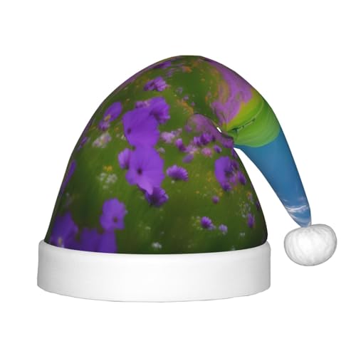 SHuWeiD Weihnachtsmütze, Motiv: Natur, Lila, Blumen, Wiese, Berge, malerischer Druck, Weihnachtsmütze, Uni, Samt, klassische Weihnachtsmütze, Neujahrsparty SHuWeiD Weihnachtsmütze, Motiv: Natur, Lila, Blumen, Wiese, Berge, malerischer Druck, Weihnachtsmütze, Uni, Samt, klassische Weihnachtsmütze, Neujahrsparty von SHuWeiD