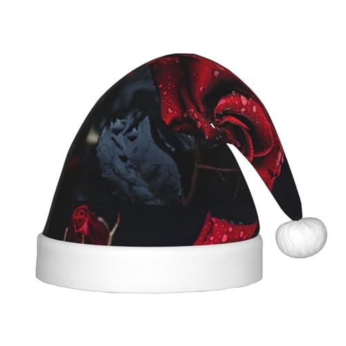 SHuWeiD Weihnachtsmütze mit roten Rosen und schwarzen Blättern, Uni, Samt, klassische Weihnachtsmütze, Neujahrsparty SHuWeiD Weihnachtsmütze mit roten Rosen und schwarzen Blättern, Uni, Samt, klassische Weihnachtsmütze, Neujahrsparty von SHuWeiD