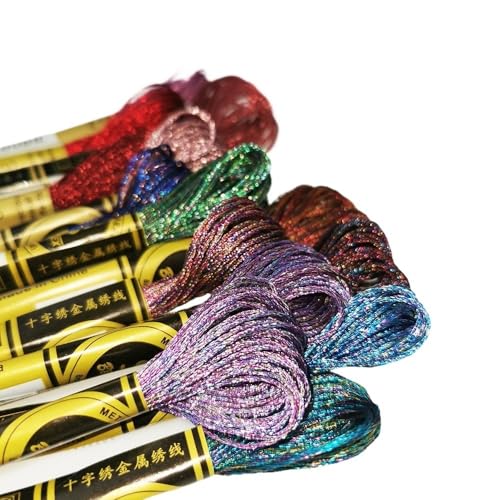 Stickgarn Mehrfarbiges metallisches Stickgarn, glänzendes Kreuzstich-Flossgarn auf Strängen, Nähset Stickgarn Set (Color : New Combo 14) von SHuuL