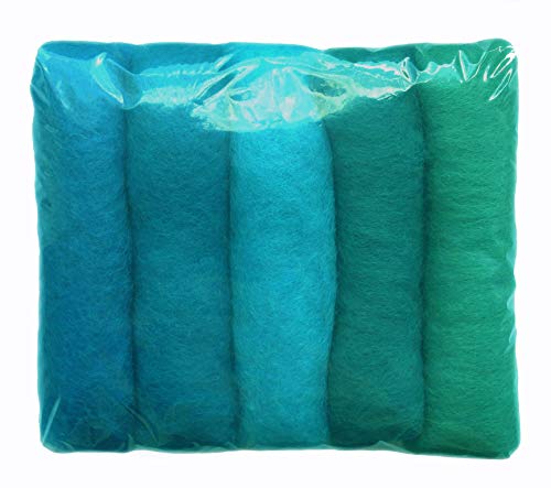 SIA COLLA-S Filzwolle Bunt Mischung Filz gemischte 100% Wolle Türkis Turquoise Farbtönen Mix. Mindestens 5 Verschiedene Farbtöne, 50 g insgesamt von SIA COLLA-S