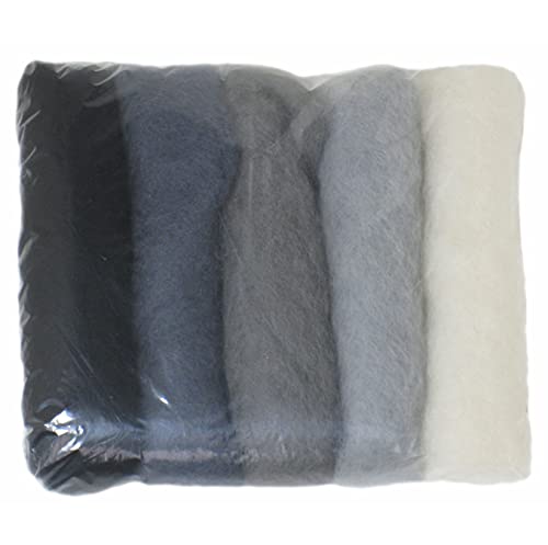 SIA COLLA-S Filzwolle Bunt Mischung Filz gemischte 100% Wolle Weiß Schwarz Grau Farbtönen Mix. Mindestens 5 Verschiedene Farbtöne, 50 g insgesamt von SIA COLLA-S
