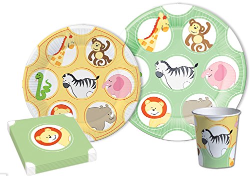 Ciao-Kit Jungle Party Tisch für 8 Personen (44 Stück Ø23cm, 8 Teller Ø20cm, 8 Plastikbecher 200ml, 20 Papierservietten 33x33cm), Single, Multicolor, S, Y4640 von Ciao