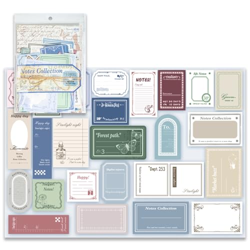 SIBLYMONA 200 Stück Vintage Memo Pack – Vintage Scrapbook Supplies, Junk Journal Set mit Vintage Etiketten & Haftnotizen, Ephemera für Junk Journals, Scrapbook Etiketten, Journal Supplies Set (Blau von SIBLYMONA