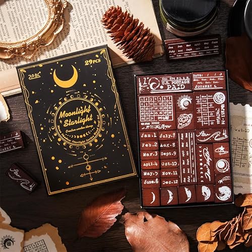 SIBLYMONA 29 Stück Phasen des Mondes Holzstempel-Set für DIY Basteln, dekorative Holzstempel mit Mondmustern, wiederverwendbares Gummistempel-Set für Scrapbooking und Kartenherstellung (Galaxie (29 SIBLYMONA 29 Stück Phasen des Mondes Holzstempel-Set für DIY Basteln, dekorative Holzstempel mit Mondmustern, wiederverwendbares Gummistempel-Set für Scrapbooking und Kartenherstellung (Galaxie (29 von SIBLYMONA