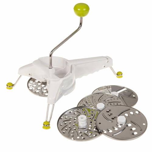 SIDCO Julienne Mühle - Gemüseschneider, Spiralschneider, Mouli Schneider - 7-teilig mit 5 austauschbaren Scheiben aus Metall - Reiben, Schneiden, Salate, Zucchininudeln - Weiß, Kunststoff, Metall SIDCO Julienne Mühle - Gemüseschneider, Spiralschneider, Mouli Schneider - 7-teilig mit 5 austauschbaren Scheiben aus Metall - Reiben, Schneiden, Salate, Zucchininudeln - Weiß, Kunststoff, Metall von SIDCO