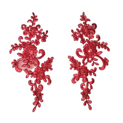 1 Paar Stickerei-Blumen-Spitzenapplikationen zum Aufnähen, Stoffaufnäher, Kragenbesatz, Basteln, Aufkleber, Ausschnitt, DIY, Nähen, Dekoration (rot) von SIDIFU