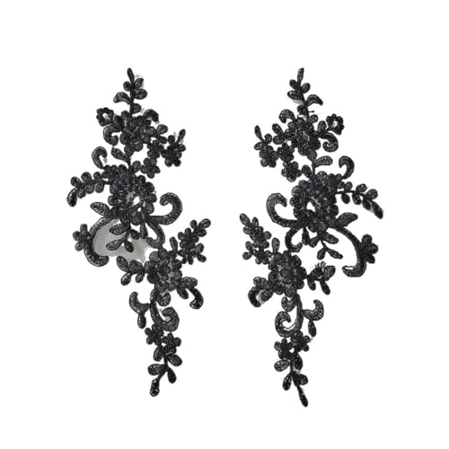 1 Paar Stickerei-Blumen-Spitzenapplikationen zum Aufnähen, Stoffaufnäher, Kragenbesatz, Basteln, Aufkleber, Ausschnitt, DIY, Nähen, Dekoration (schwarz) von SIDIFU