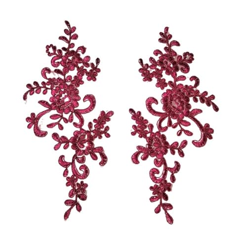 1 Paar bestickte Blumen-Spitzenapplikation, zum Aufnähen, Stoffaufnäher, Kragenbesatz, Basteln, Aufkleber, Ausschnitt, DIY, Nähdekoration (weinrot) von SIDIFU