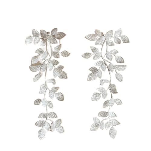 1 Paar grüne Blatt-Reparatur-Spitzenkragen-Flicken, Stickapplikation, Zubehör, 31 x 12 cm (weiße Blume) von SIDIFU
