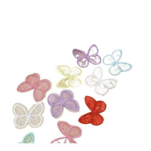 10/50 Stück bestickte Spitze Schmetterling Mesh Schmetterling Tuch Patches Applikationen DIY Kleidung Kopfbedeckung Nähen Haarspangen Zubehör (Pink A, 50 Stück) von SIDIFU