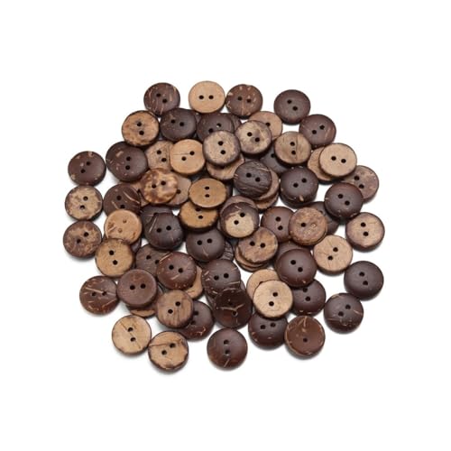 10–100 Stück natürliche Kokosnussschalen-Knöpfe, rund, 2 Löcher, Knöpfe für Handarbeit, Heimdekoration, DIY, Kleidung, Nähzubehör (15 mm - 100 Stück) von SIDIFU