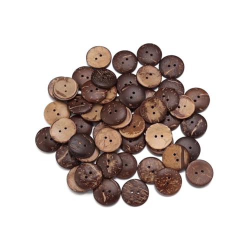 10–100 Stück natürliche Kokosnussschalen-Knöpfe, rund, 2 Löcher, Knöpfe für Handarbeit, Heimdekoration, DIY, Kleidung, Nähzubehör (20 mm - 50 Stück) von SIDIFU